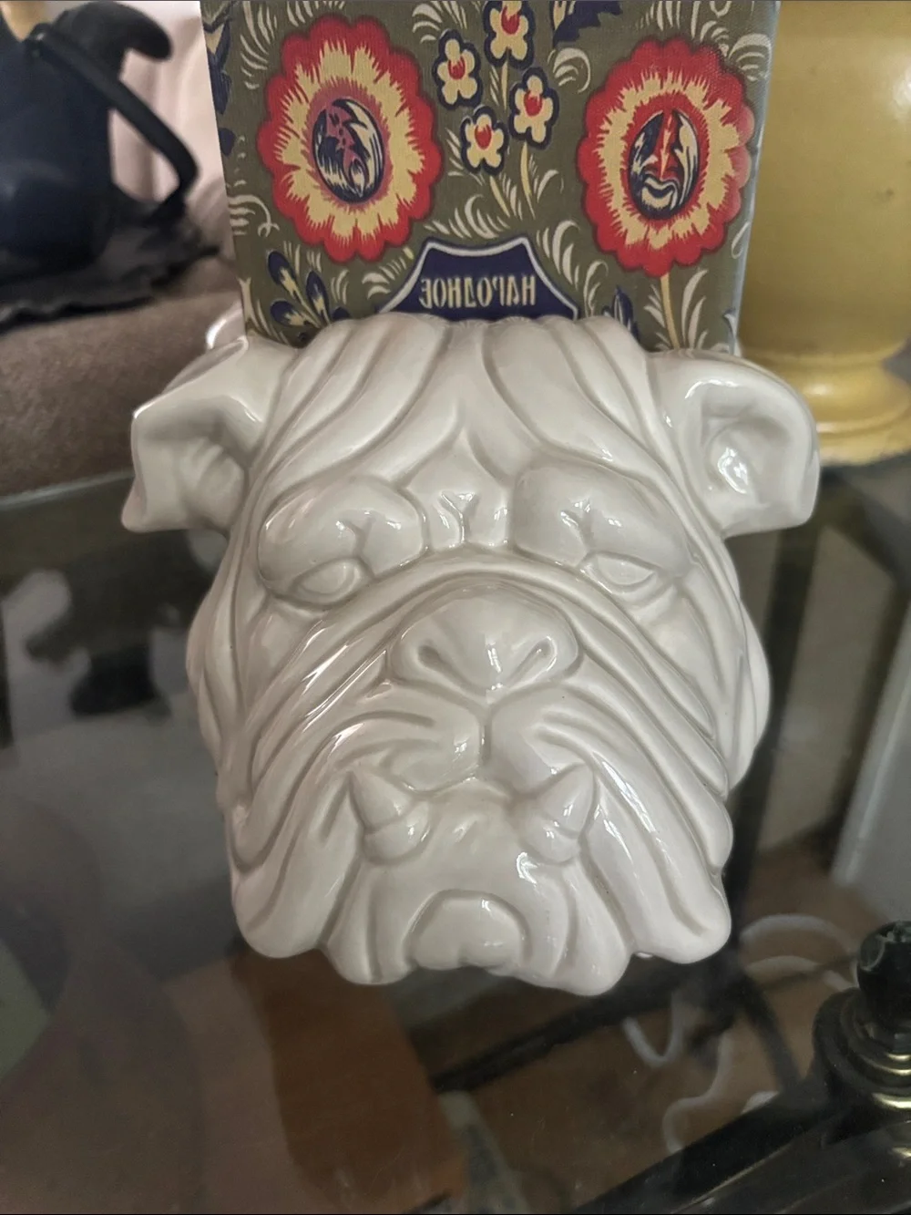 Pair of 1976 Fitz and Floyd White Ceramic Bulldog Head Bookends